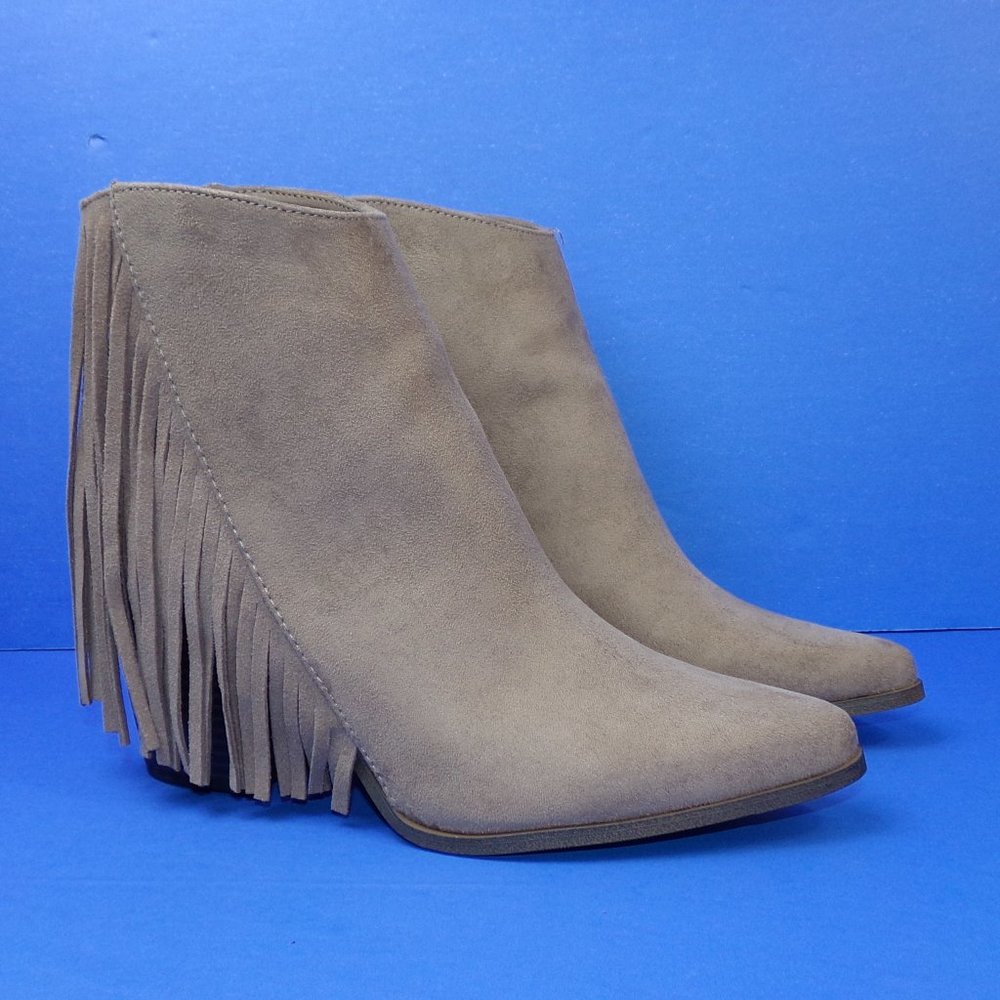 New Candie's Women's Taupe Fringe Heeled Pointed Toe Ankle Boots Size 9